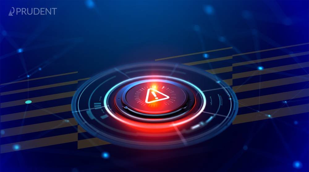 Security alert symbol surrounded by threat intelligence